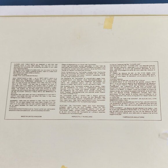 Clover Leaf Set of Four Shakespeare Table Mats England NWT - Picture 9 of 9